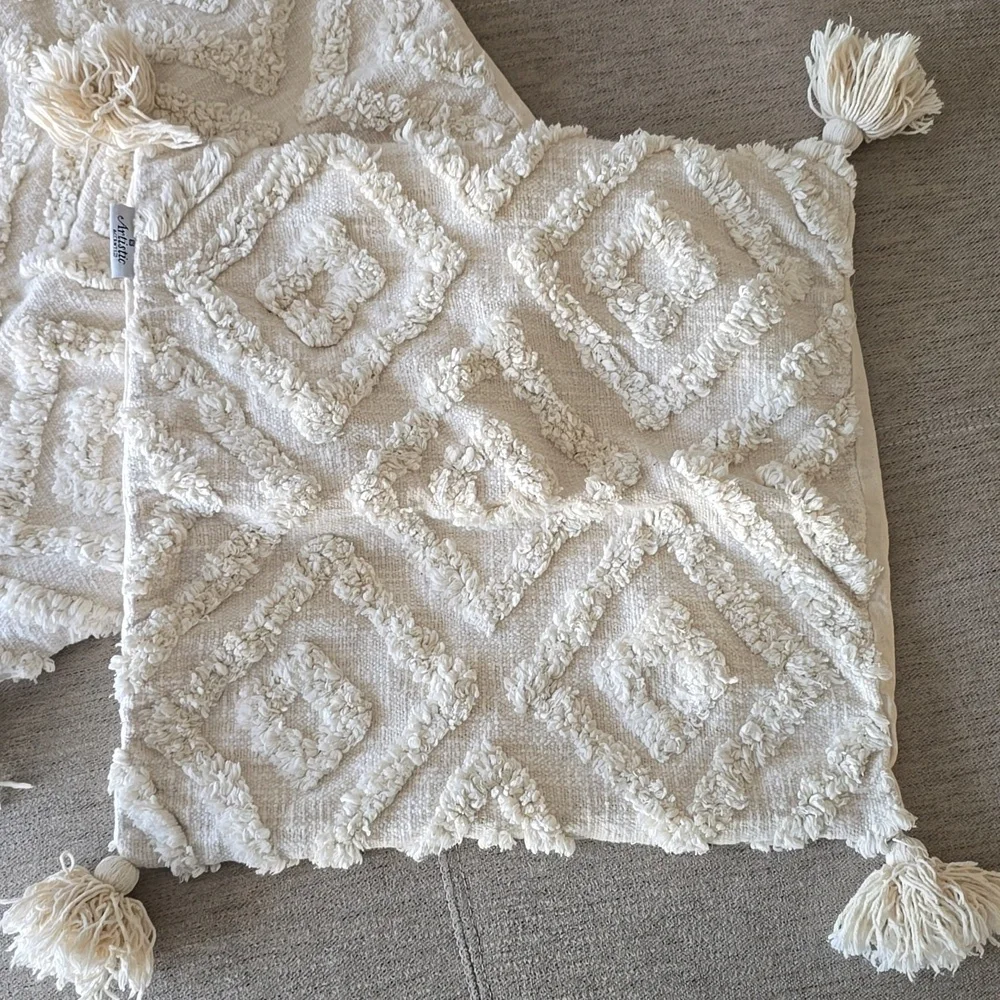 Artistic Accents Boho Coastal Cottage Crochet Pillow Covers 18"×18" Cotton - Picture 2 of 4